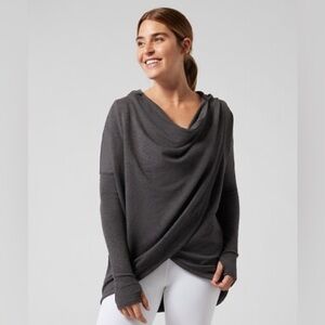 Athleta Purana wrap grey athletic cozy sweatshirt hoodie women’s size L